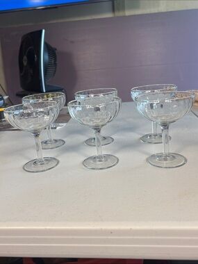 Vintage Set of 6 Clear Optic Panel Coupe Sherbet Champagne Glasses 4.5”